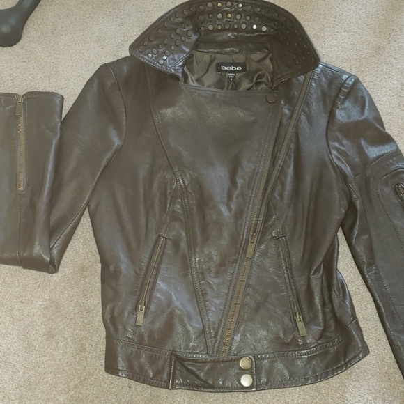 BEBE real leather dark moto jacket size Sm… - Picture 1 of 8